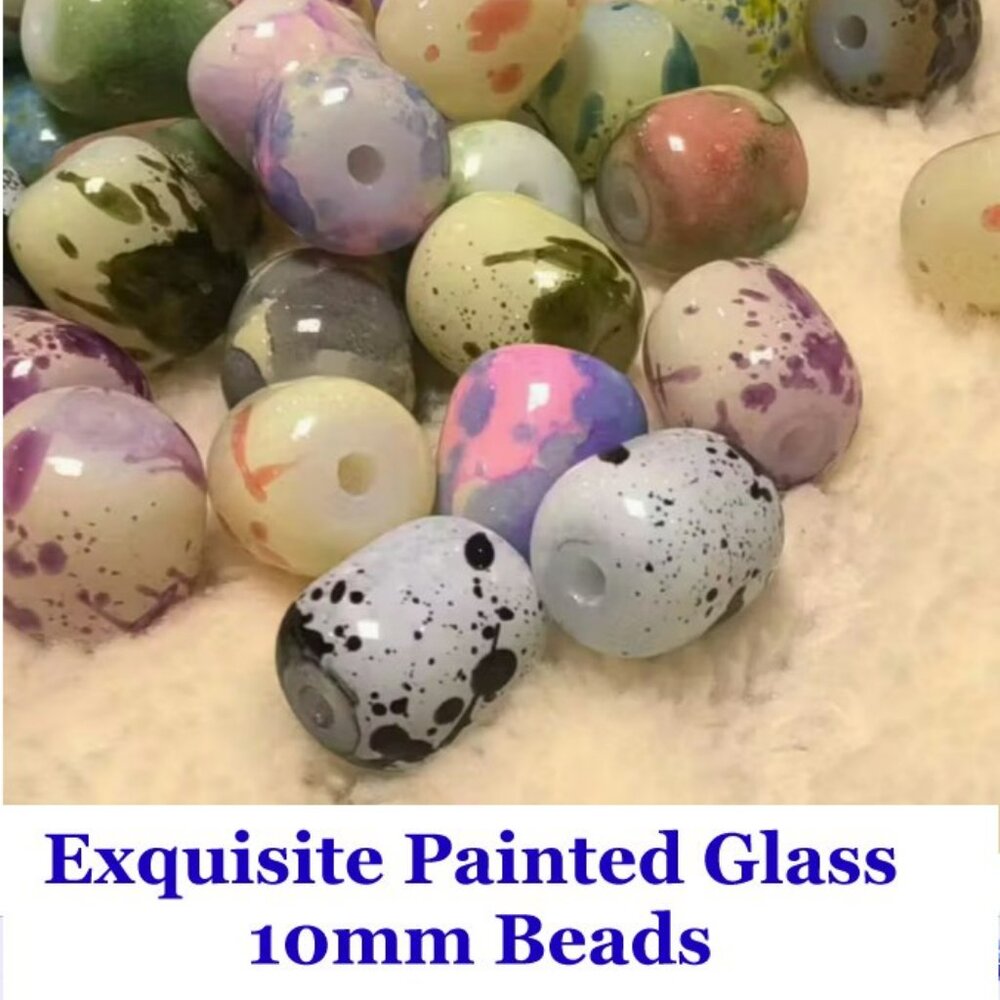 Exquisite Painted Glass Beads  10Mm   50 Beads